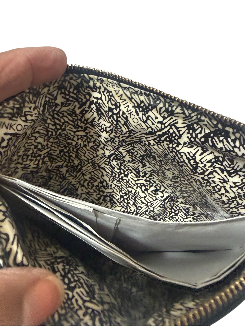 Black Leather Zip Pouch with Gold Plate - Picture 5 of 7